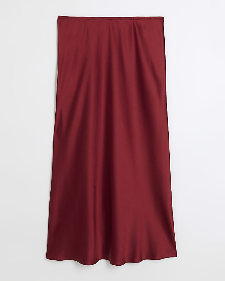 Plus Red Satin Maxi Skirt