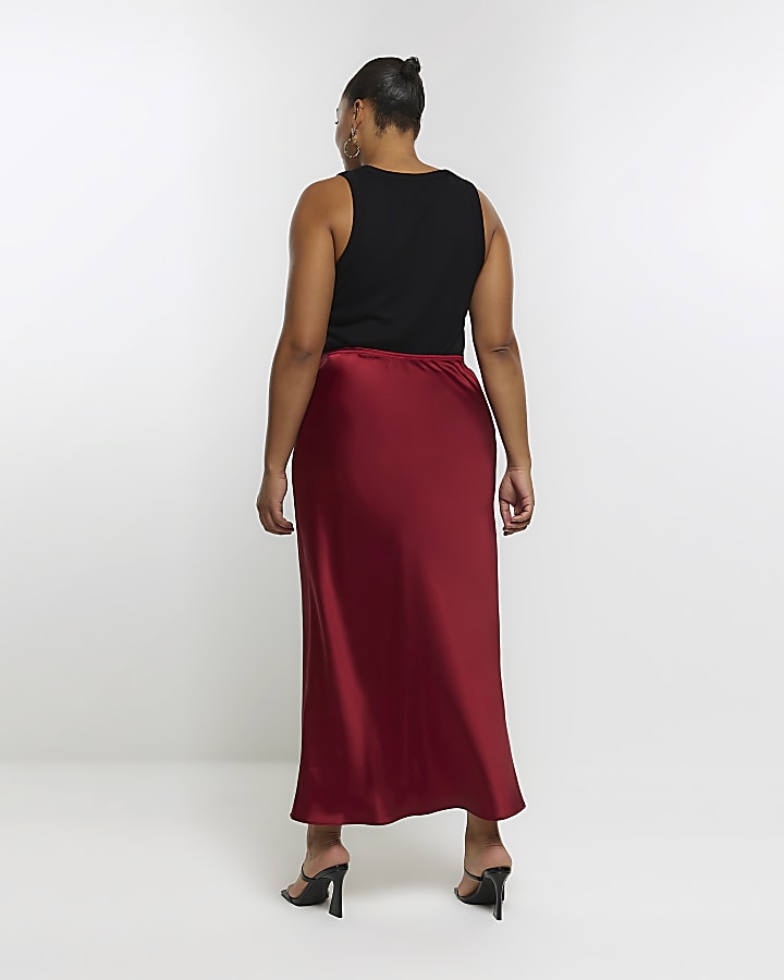 Plus Red Satin Maxi Skirt