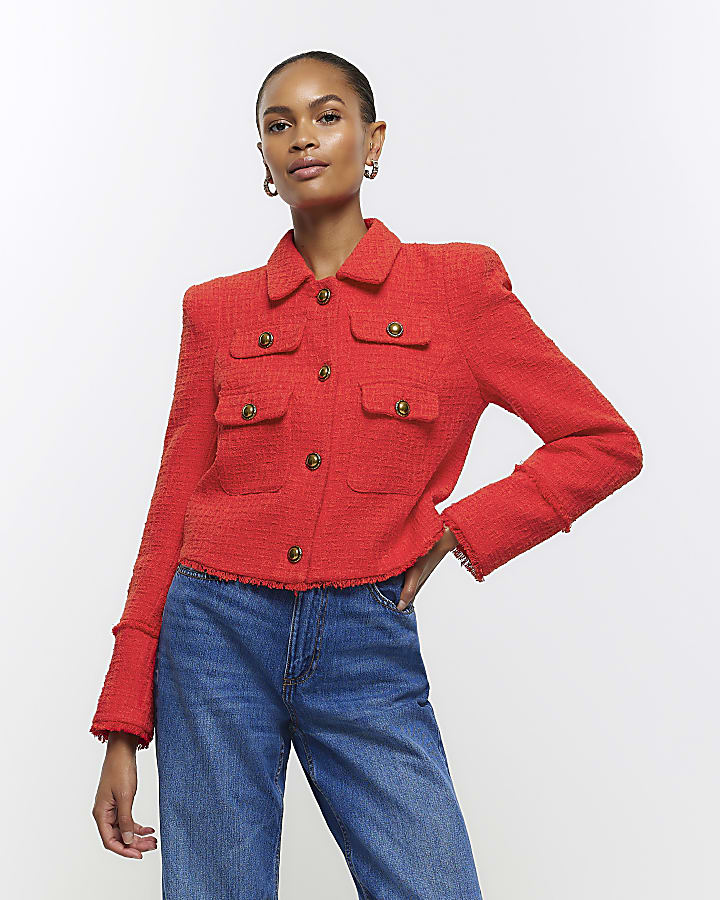 Red Boucle Trophy Blazer River Island