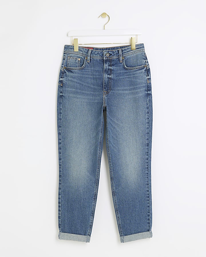 Blue high waisted bum sculpt mom jeans