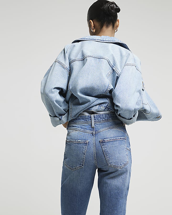 Blue high waisted bum sculpt mom jeans