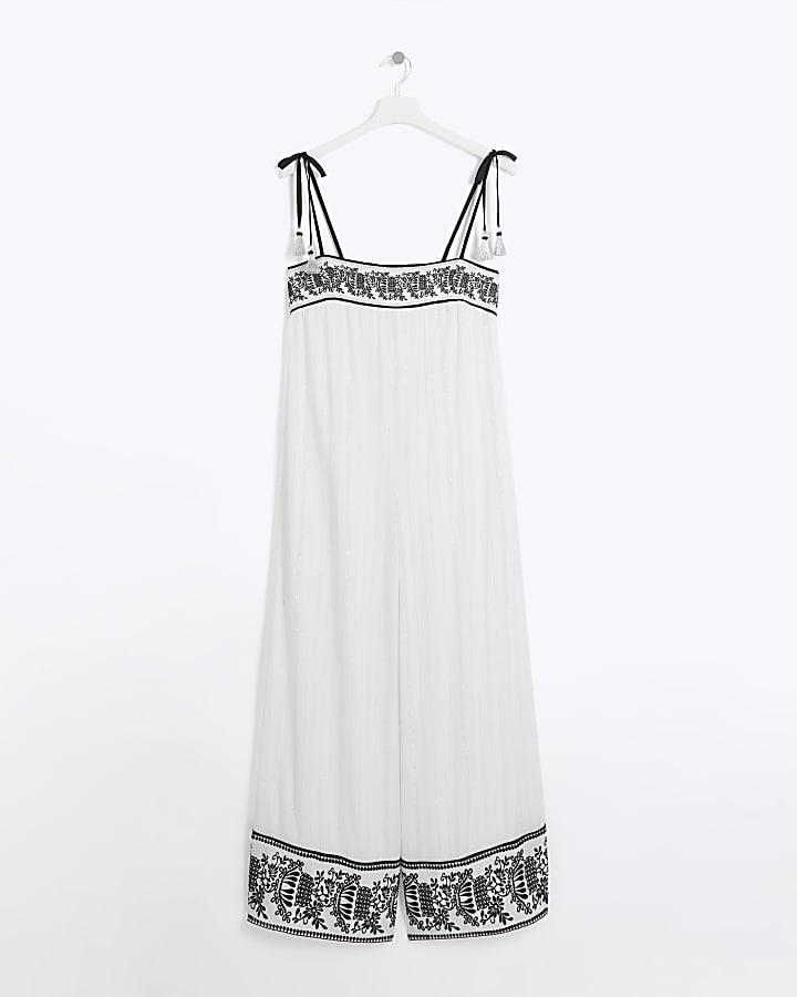 Cream embroidered bandeau jumpsuit