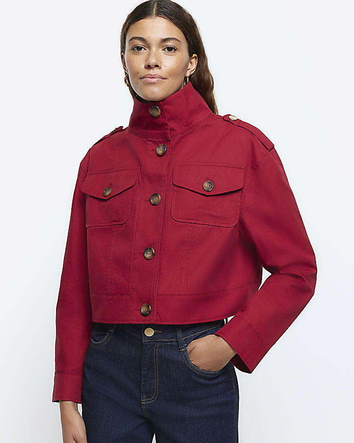 Red Crop Trench Jacket