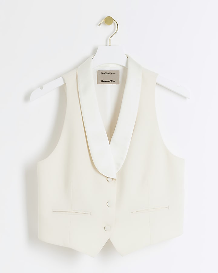 Cream crop tux waistcoat