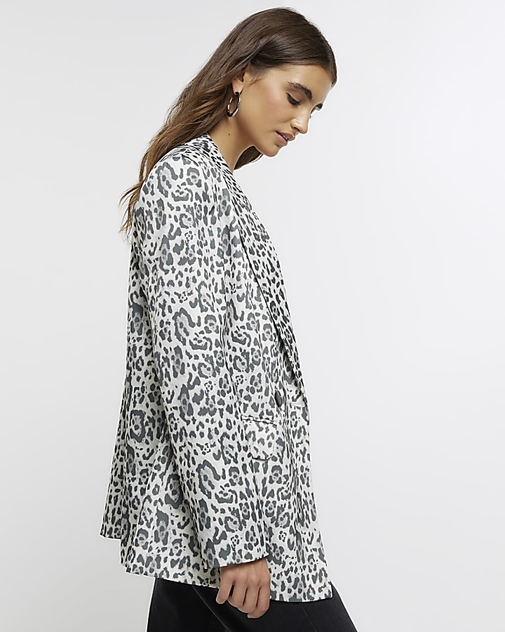 Grey leopard print blazer