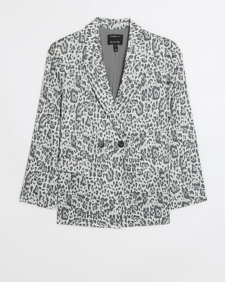 Grey leopard print blazer