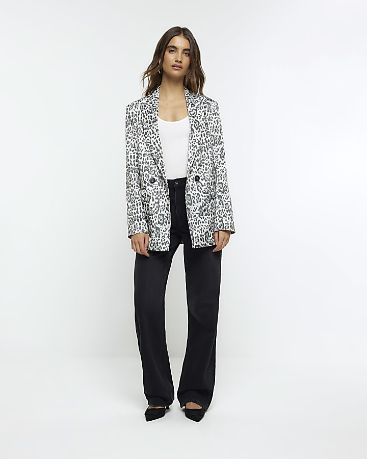 Grey leopard print blazer