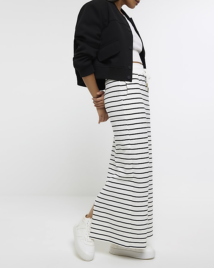 Cream stripe sweat midi skirt