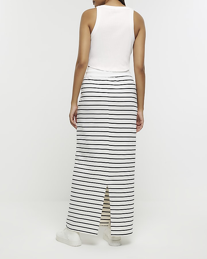 Cream stripe sweat midi skirt