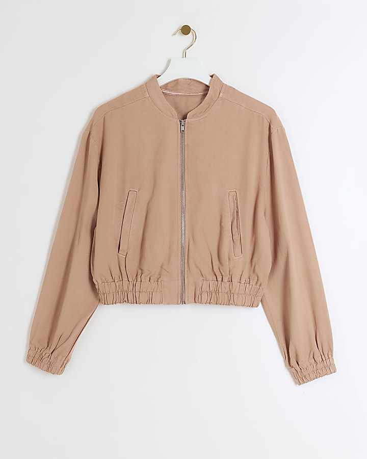 Pink lyocell casual bomber jacket