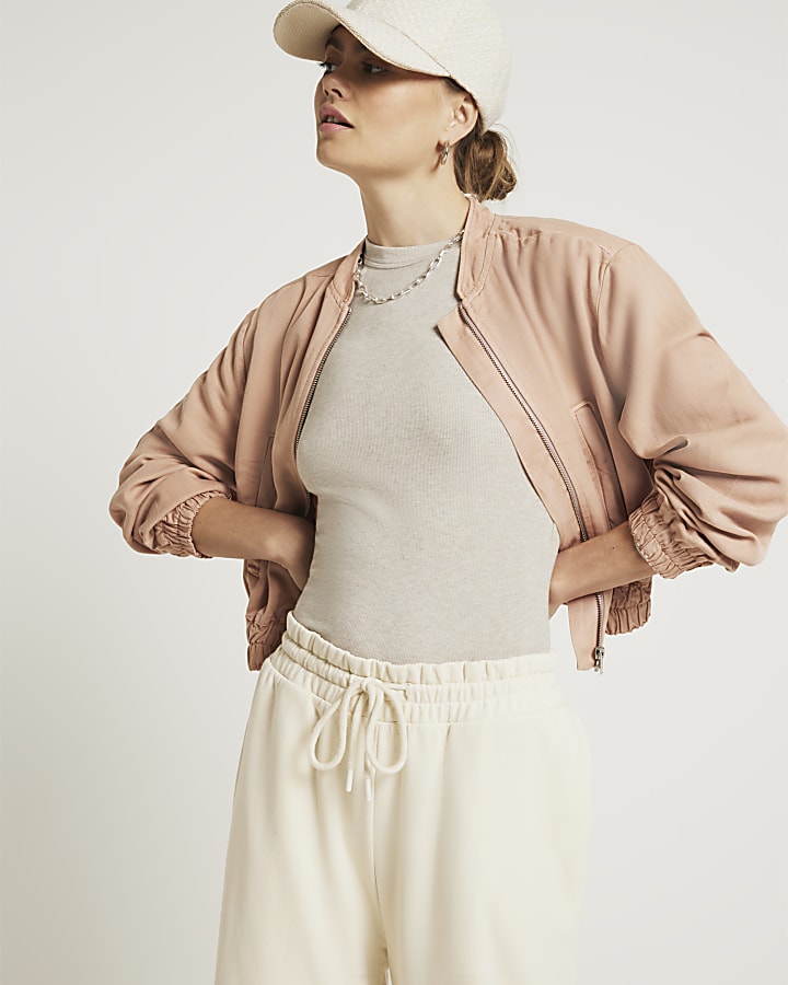 Pink lyocell casual bomber jacket