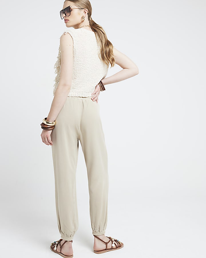 Beige lyocell elasticated joggers