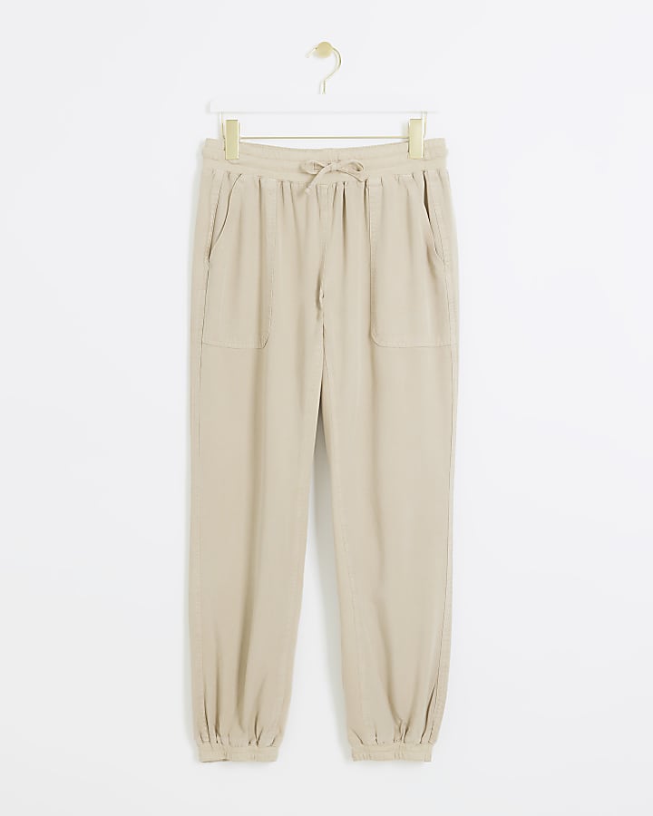 Beige lyocell elasticated joggers