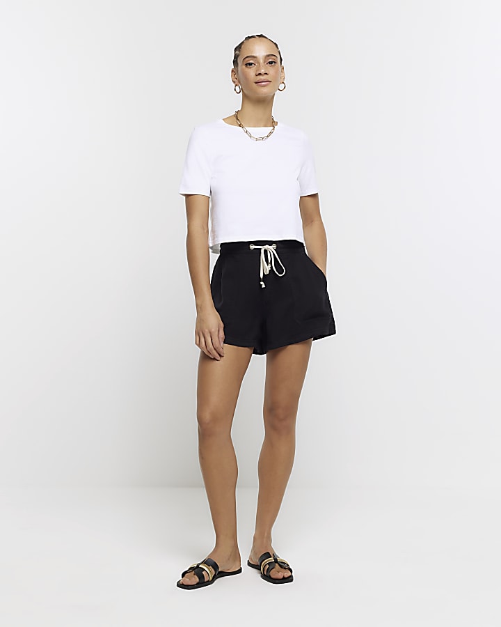Black lyocell elasticated shorts