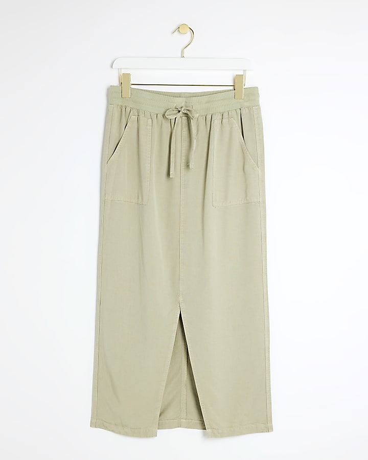 Green lyocell elasticated midi skirt