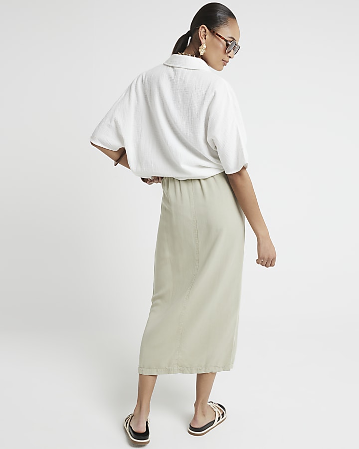 Green lyocell elasticated midi skirt