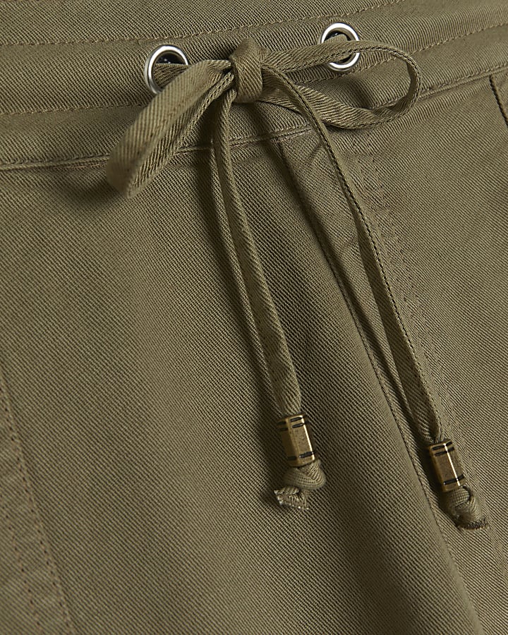 Khaki lyocell drawstring shorts