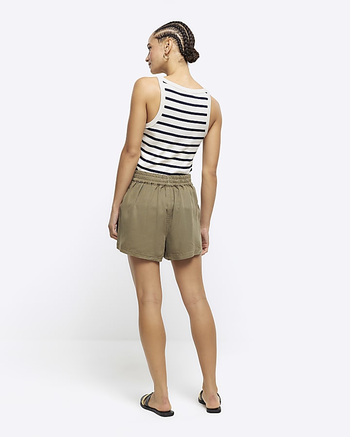 Khaki lyocell drawstring shorts