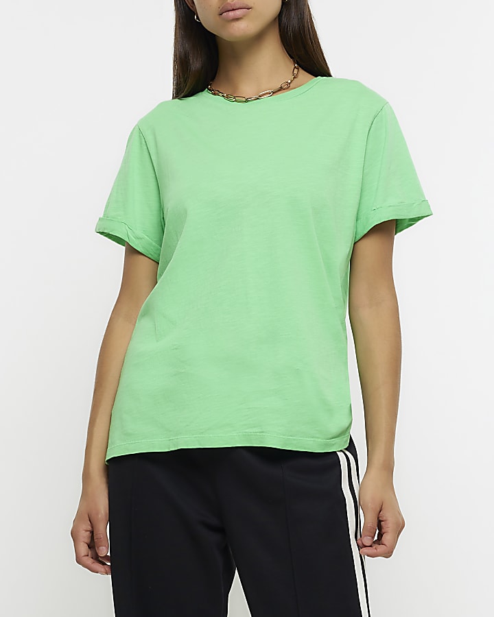 Green rolled sleeve t-shirt