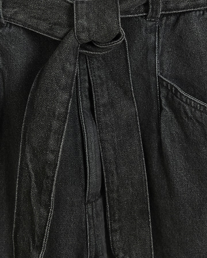 Black belted denim jumpsuit