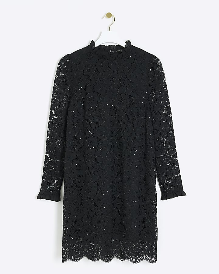 Black lace shift mini dress