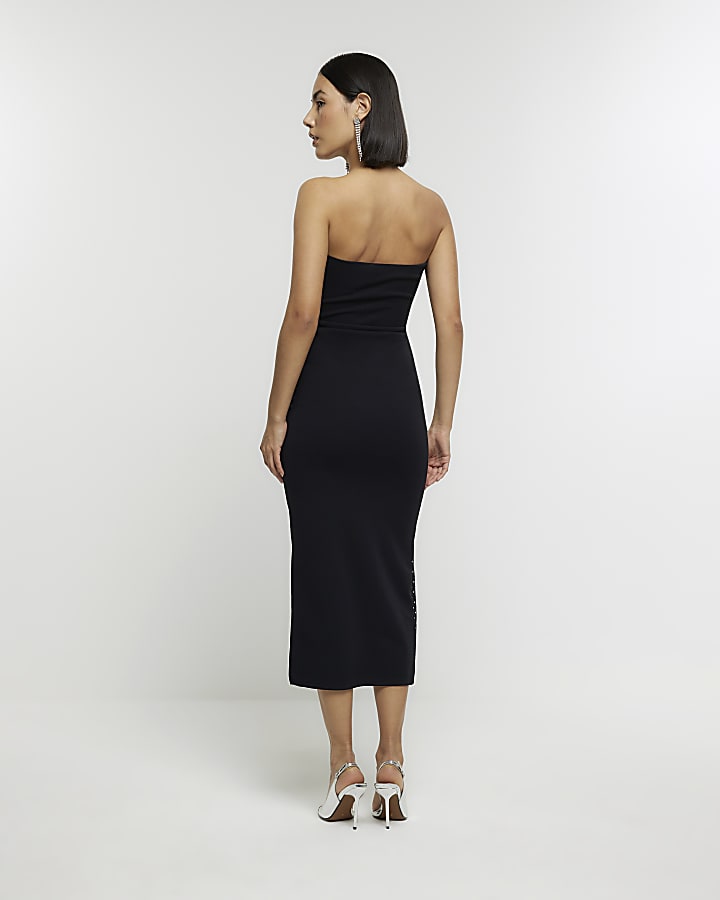 Black diamante bandeau midi dress