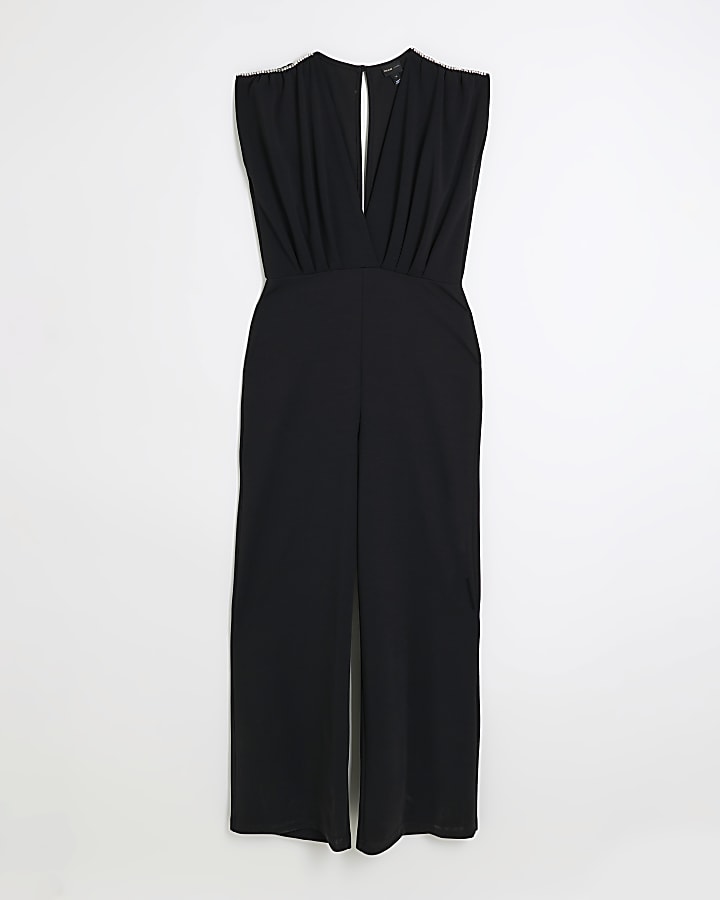 Black embellished wide leg jumpsuit