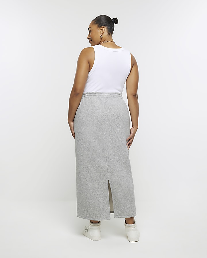 Plus grey sweat midi skirt