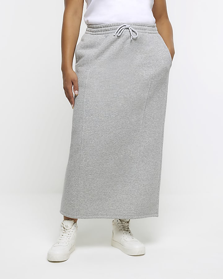 Plus grey sweat midi skirt