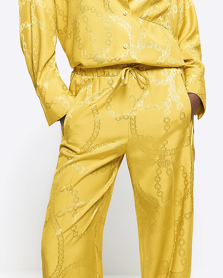 Yellow satin chain oversized shirt