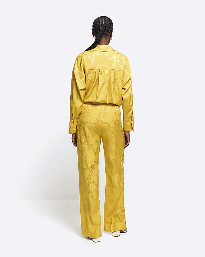 Yellow satin chain oversized shirt