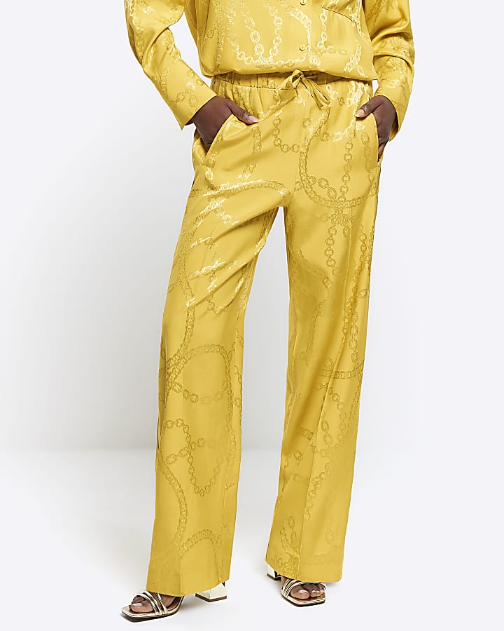 Yellow satin chain oversized shirt