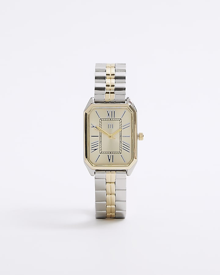 Silver rectangle face watch River Island