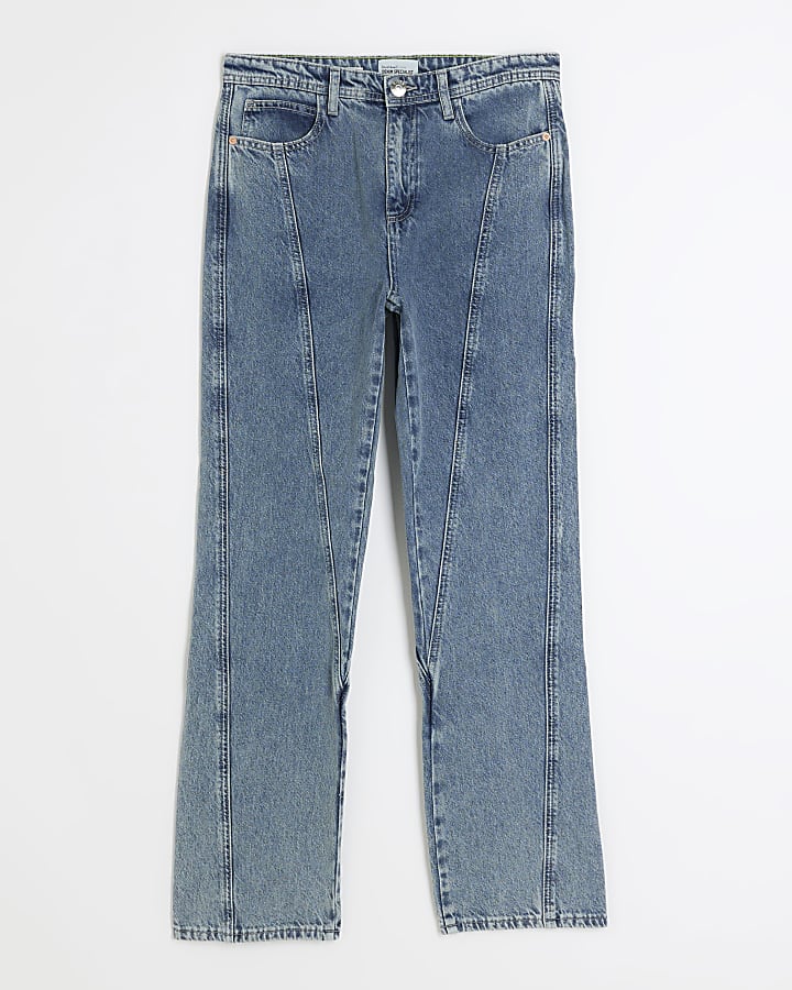 Blue high waisted stove pipe straight jeans