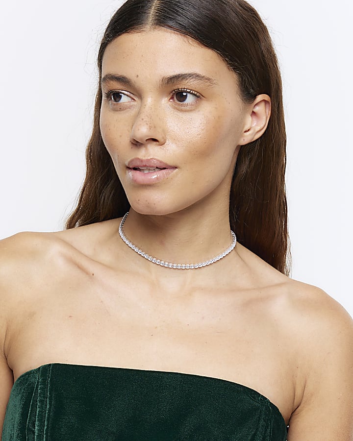 Silver Diamante Choker Necklace
