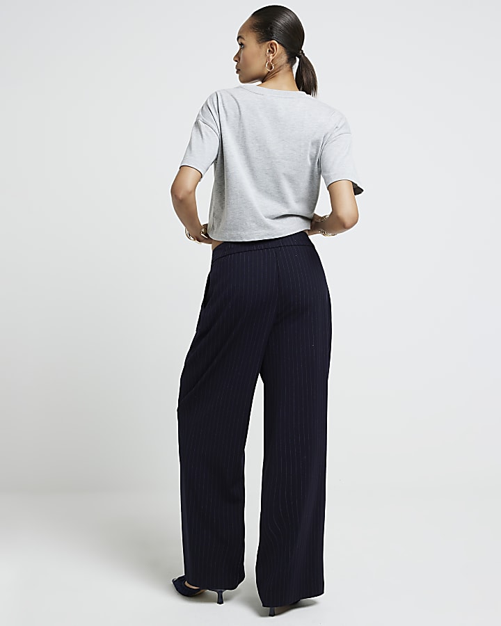 Navy stripe wide leg trousers