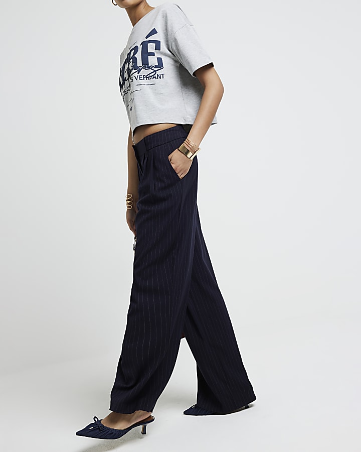 Navy stripe wide leg trousers