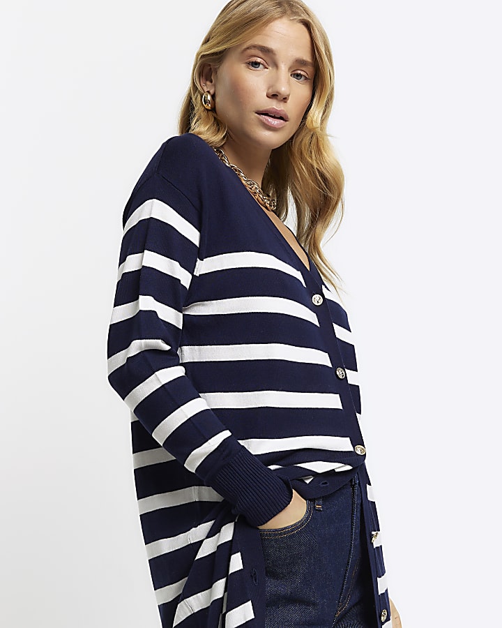 Navy stripe longline cardigan