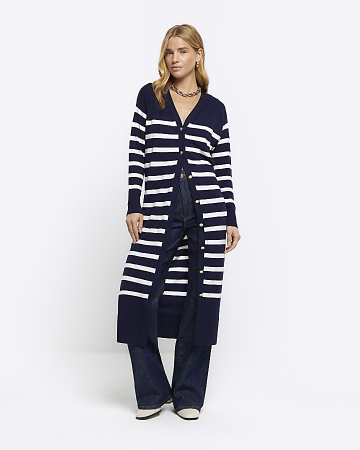 Navy stripe longline cardigan