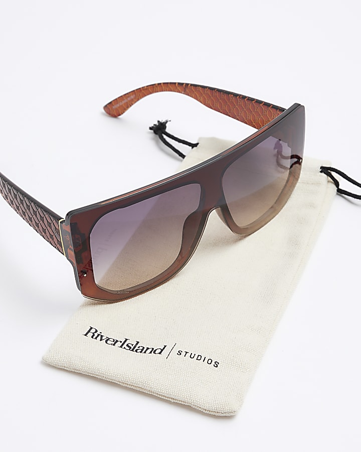 Brown oversized visor sunglasses