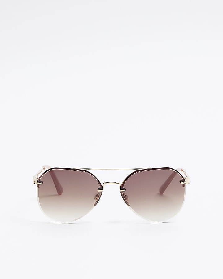 Gold rimless aviator sunglasses