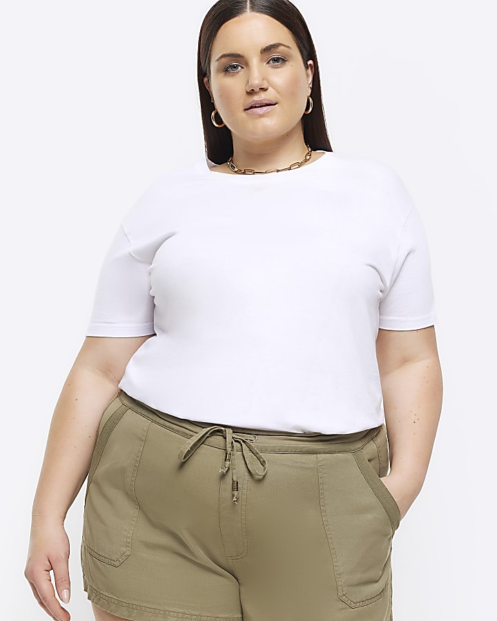 Plus khaki lyocell drawstring shorts