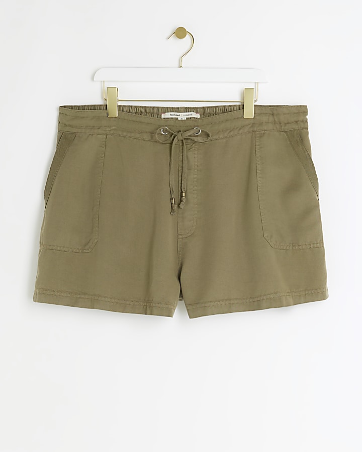 Plus khaki lyocell drawstring shorts
