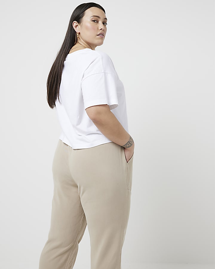 Plus Beige Lyocell cuffed Joggers