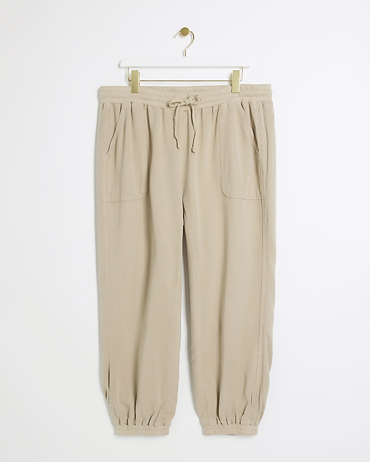 Plus Beige Lyocell cuffed Joggers