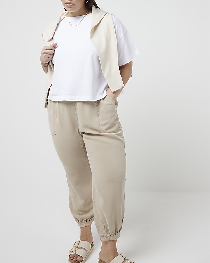 Plus Beige Lyocell cuffed Joggers