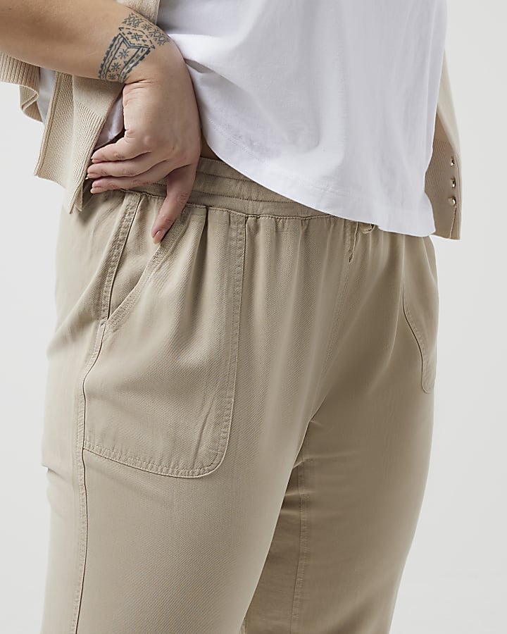 Plus Beige Lyocell cuffed Joggers