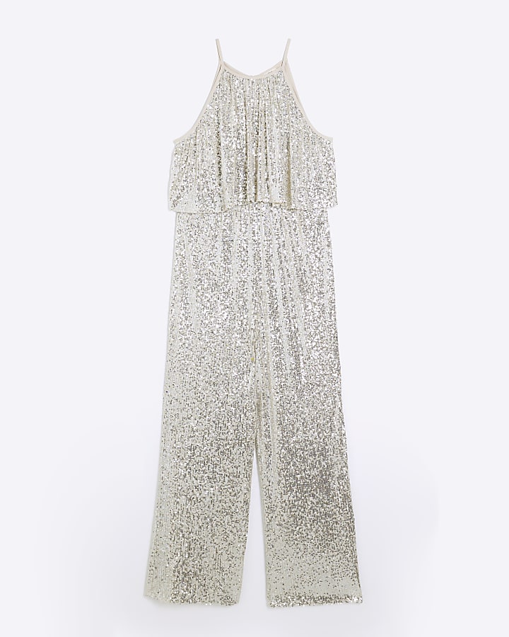 Silver sequin layered jumpsuit