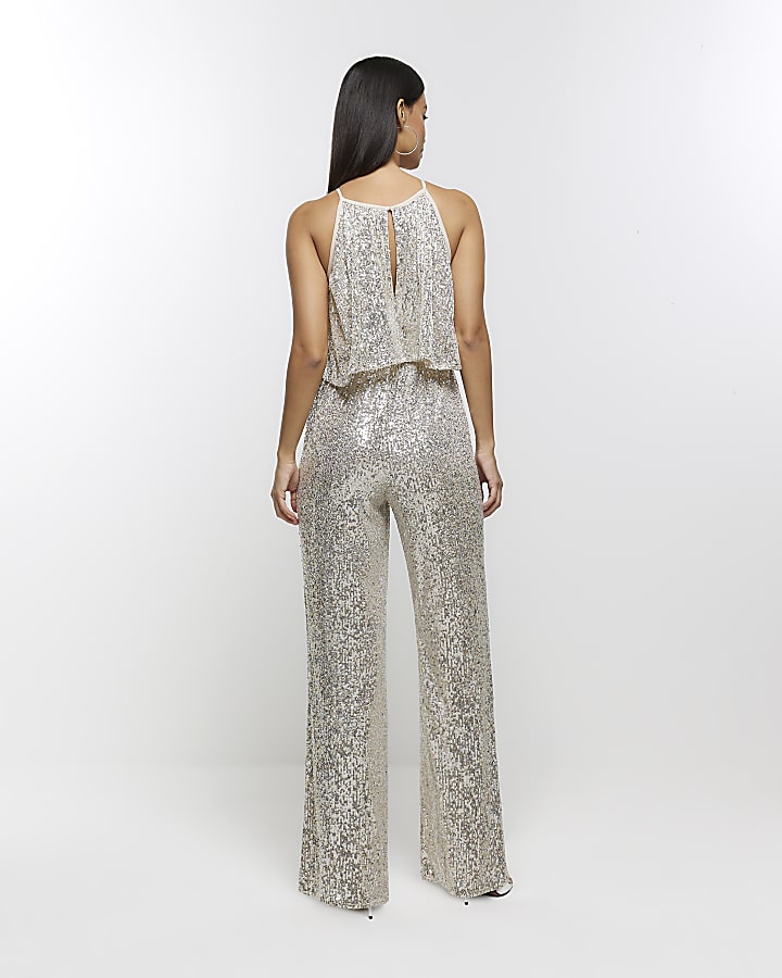 Silver sequin layered jumpsuit