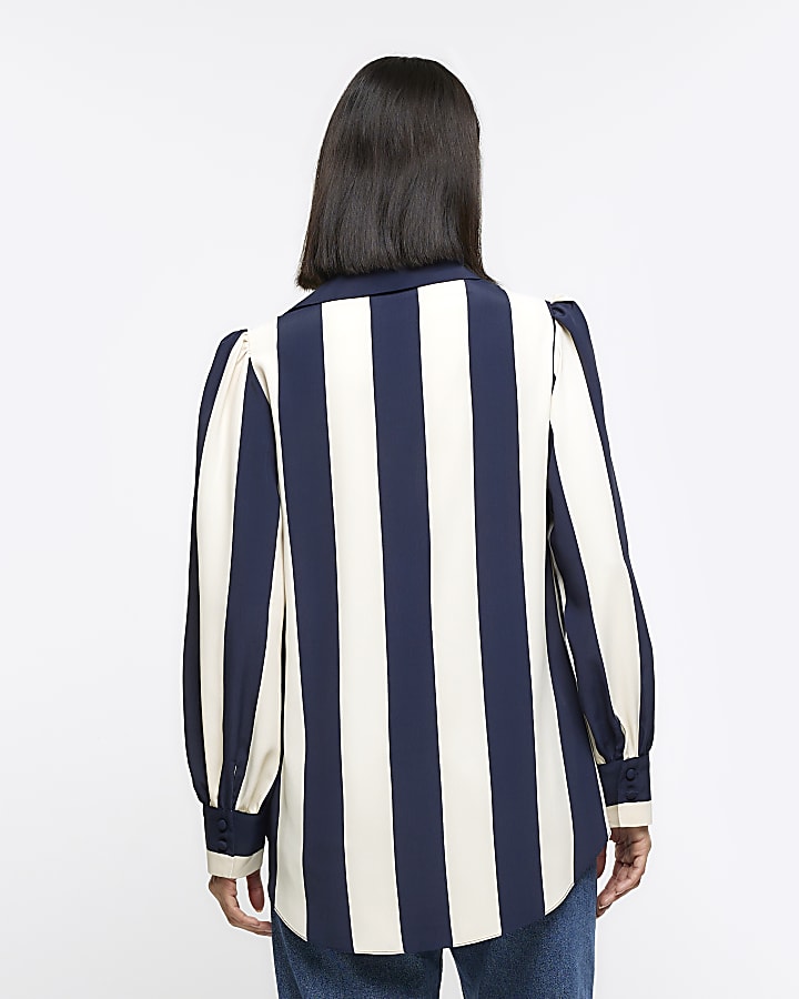 Navy stripe wrap blouse